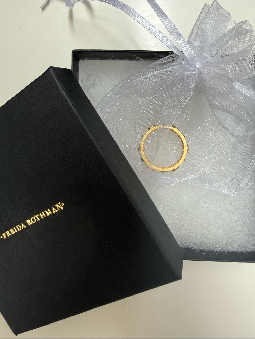 NIB: Freida Rothman 14k Gold/Rhodium Matte Finish, Teardrop Wide Band Ring sz. 8
